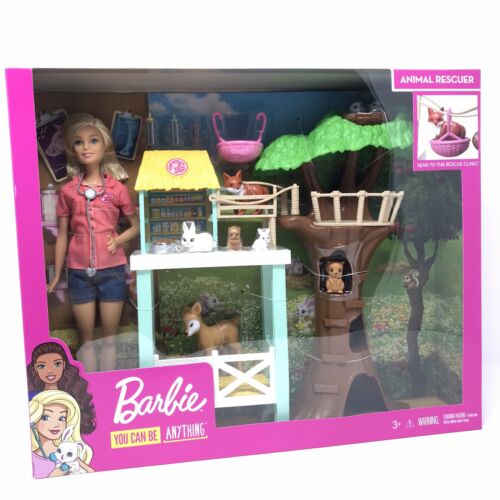Barbie Animal Rescuer Vet Doll Playset Fox Deer Owl Treehouse Squirrel