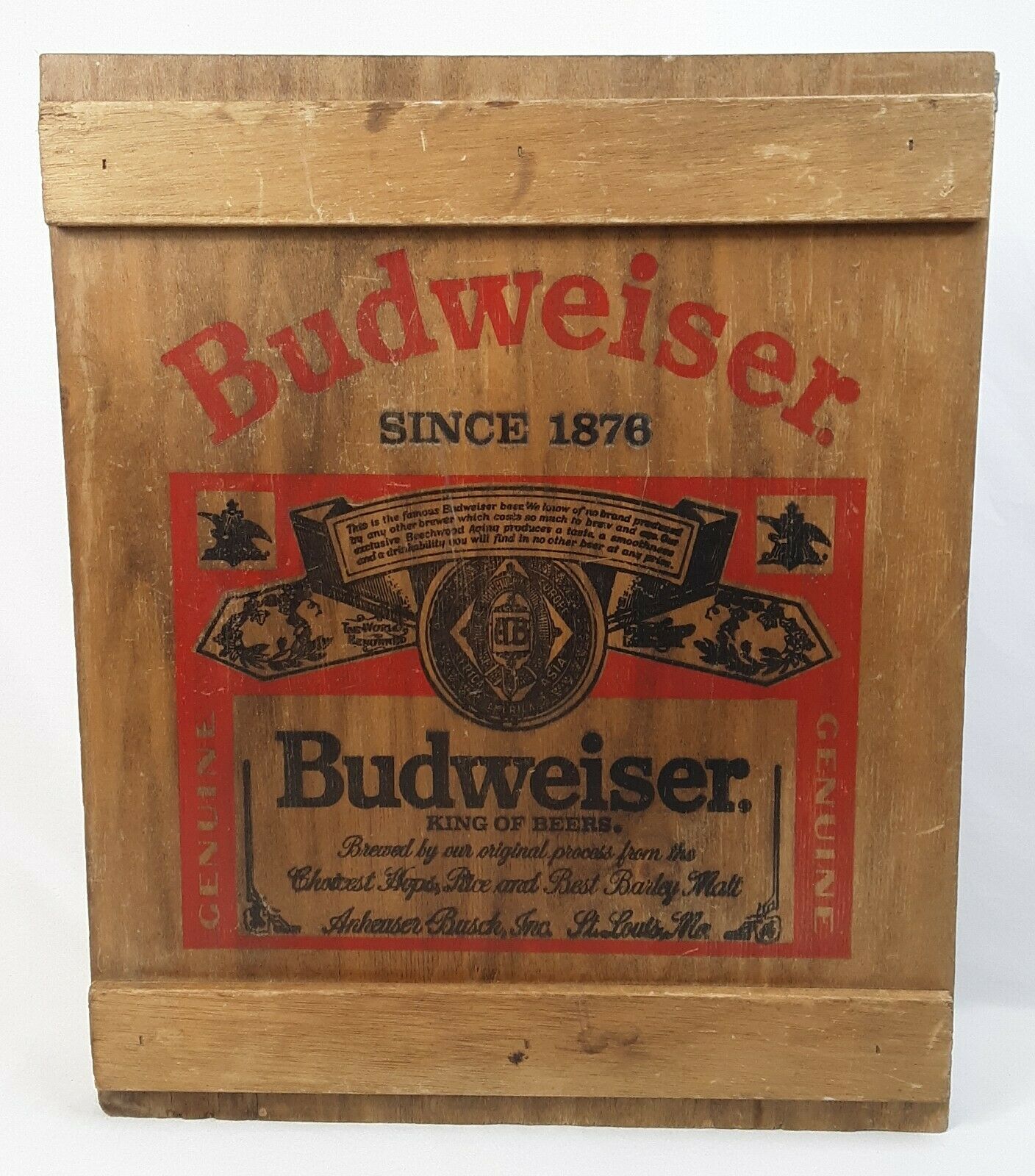 Rare Vintage Budweiser Wooden Display Box Solid Front Cover Handcrafted Man Cave