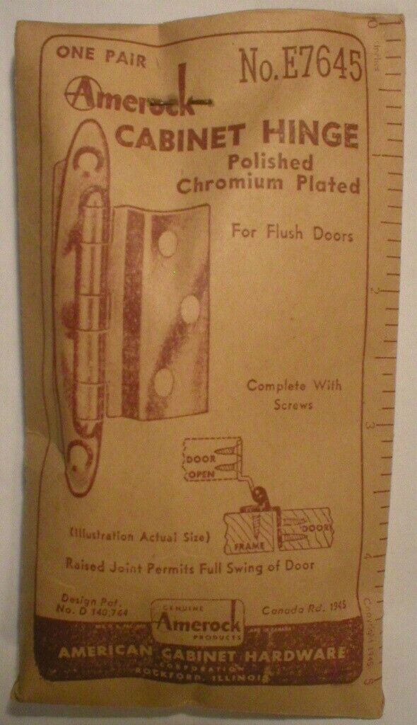 Vintage Amerock Cabinet Hinge Pair Polished Chromium Plated E7645