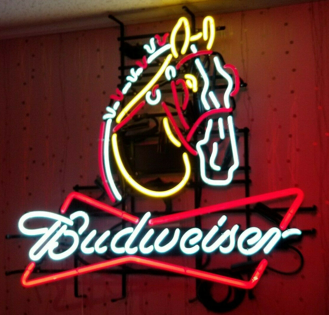 Budweiser Neon Clydesdale 32" X 29" Large Wall Bar Display