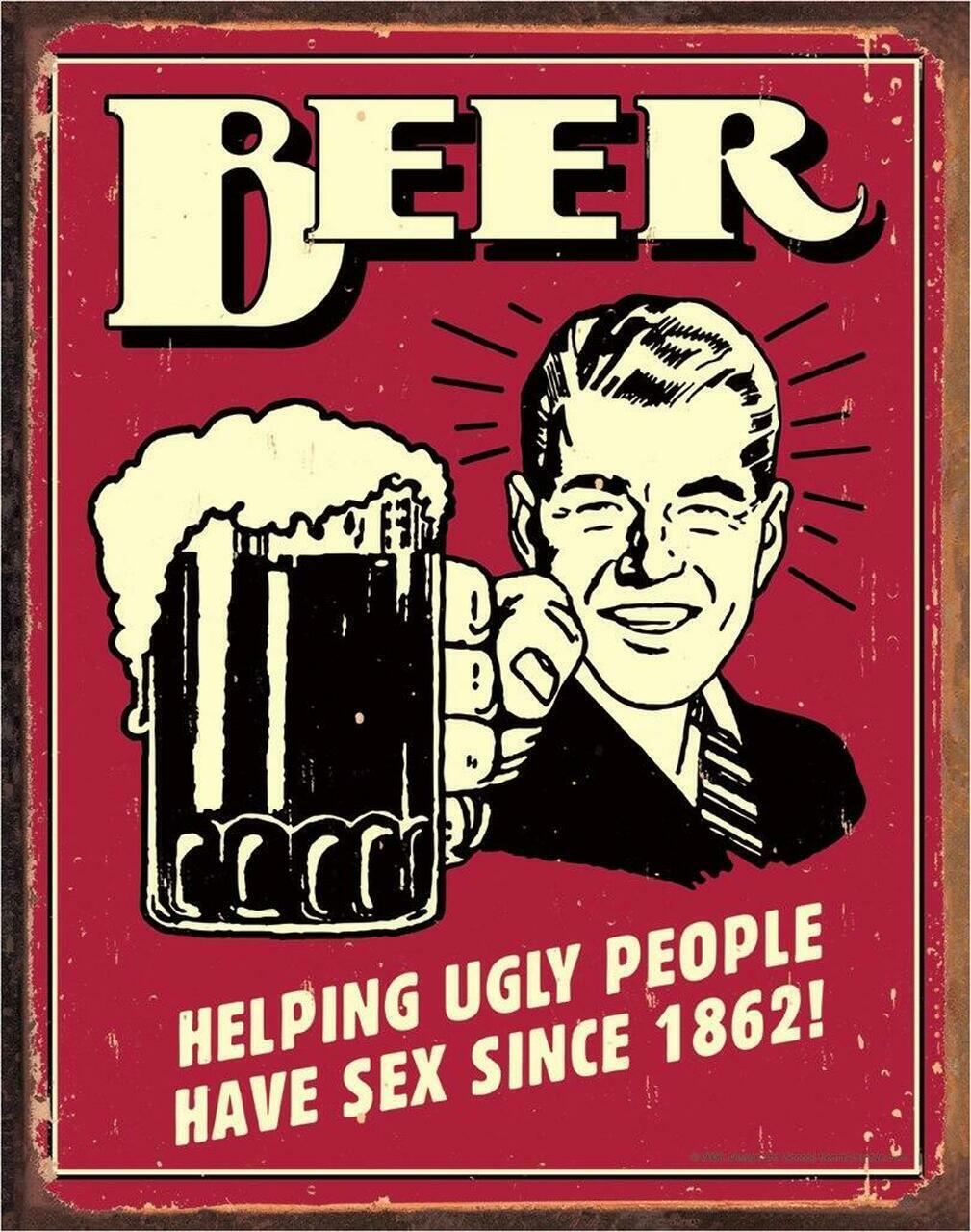 Beer Ugly People Since 1862 Fun Bar Pub Happy Hour Rustic Metal Sign 12.5" X 16"