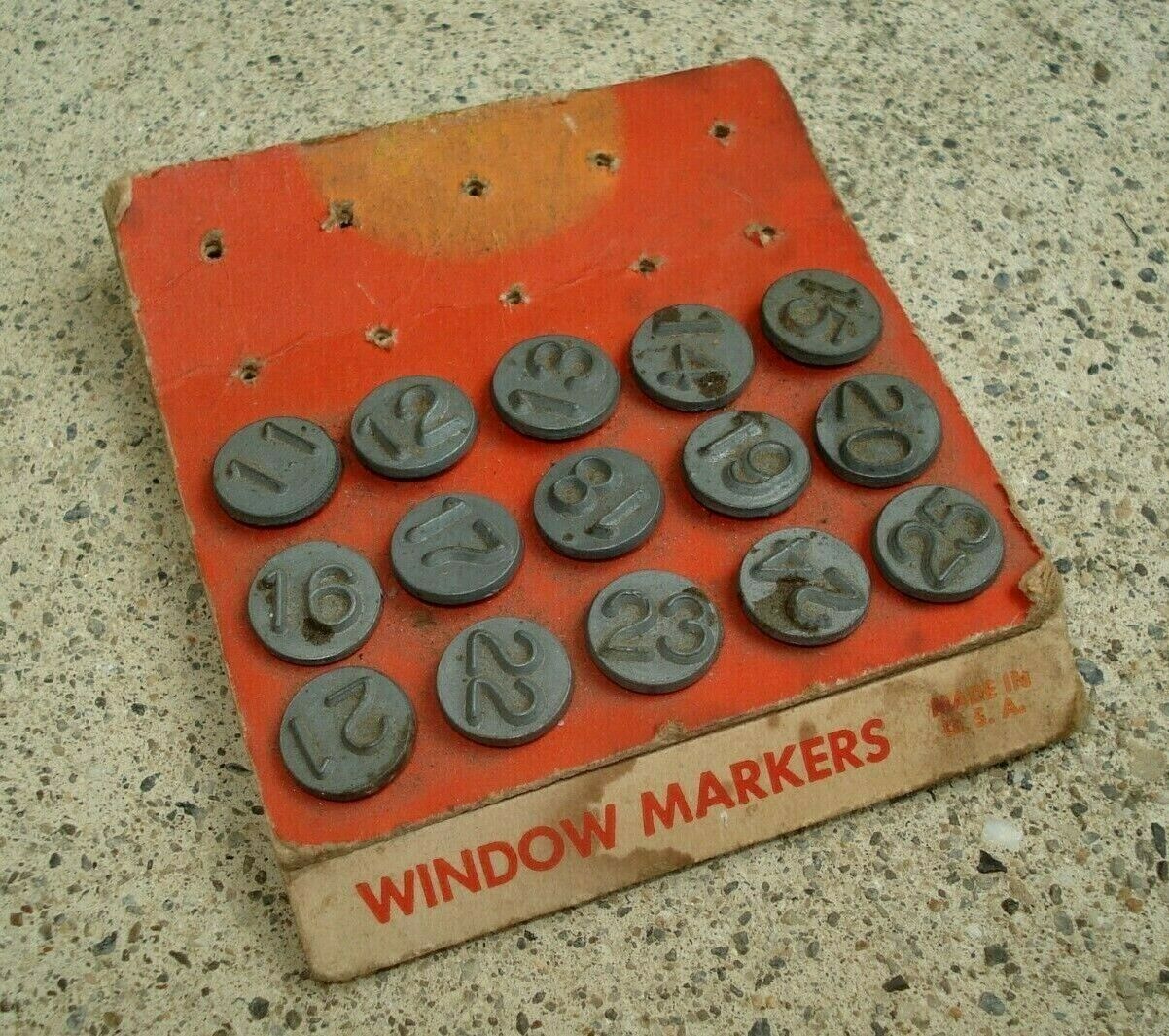 Vintage Acro Window Markers Numbering Tacks 11-25 On Original Cardboard Metal